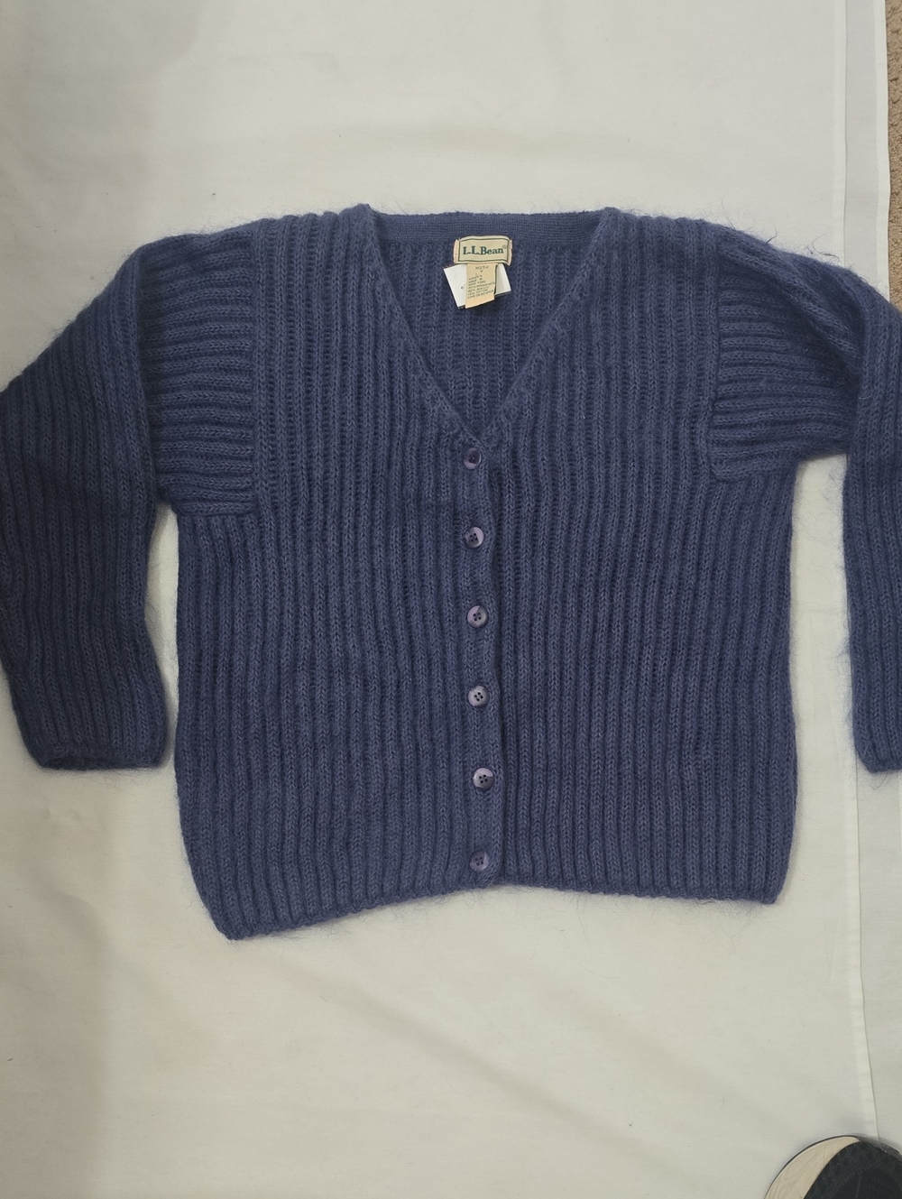 L.L. Bean Women's Ribbed V-Neck Button Cardigan - Purple/Blue S